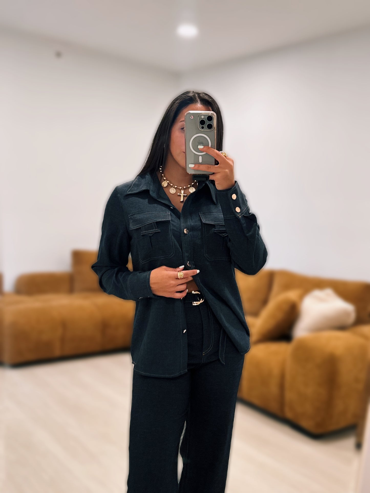 Long sleeve dark denim set