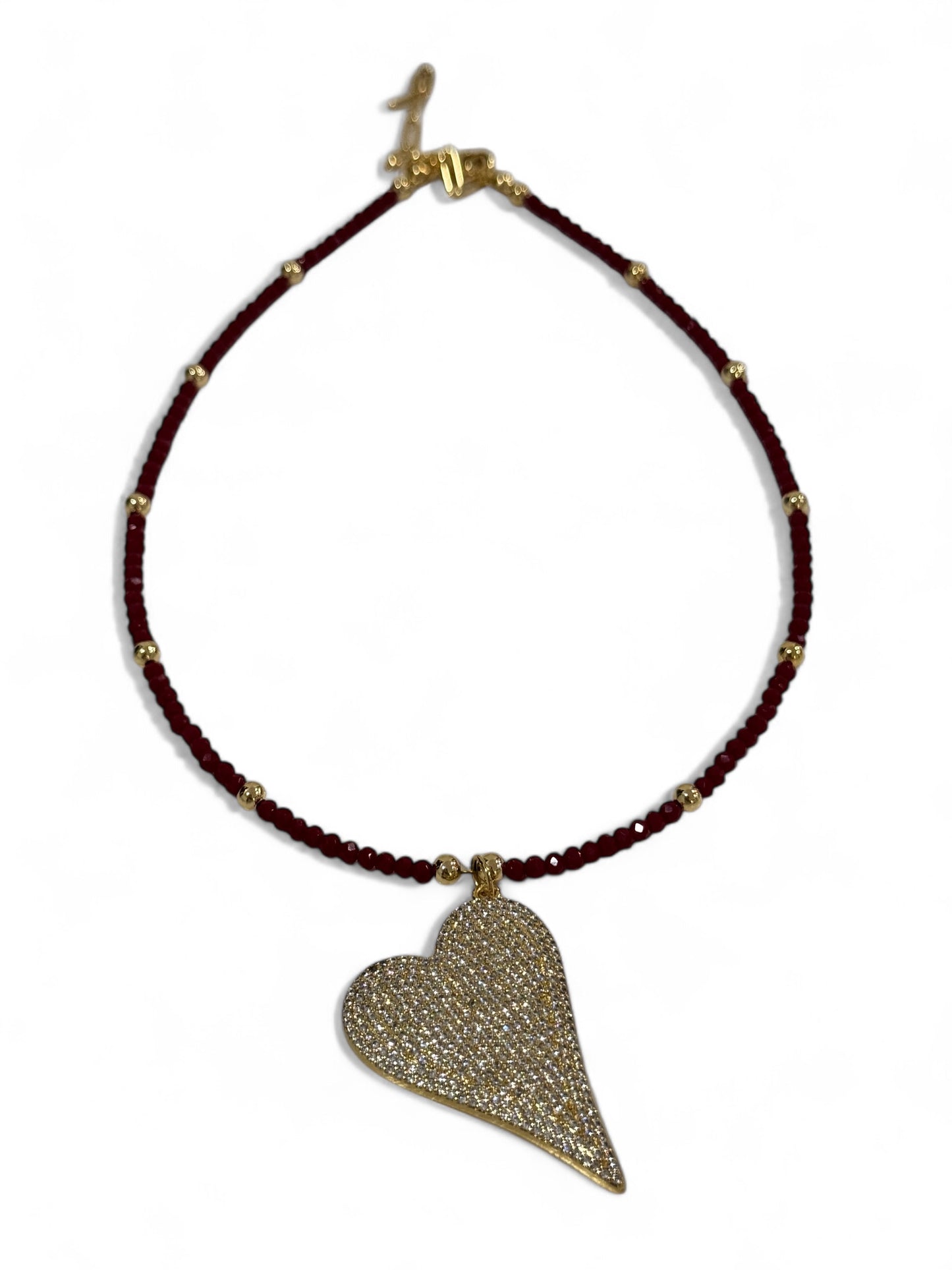 Burgundy heart pave choker