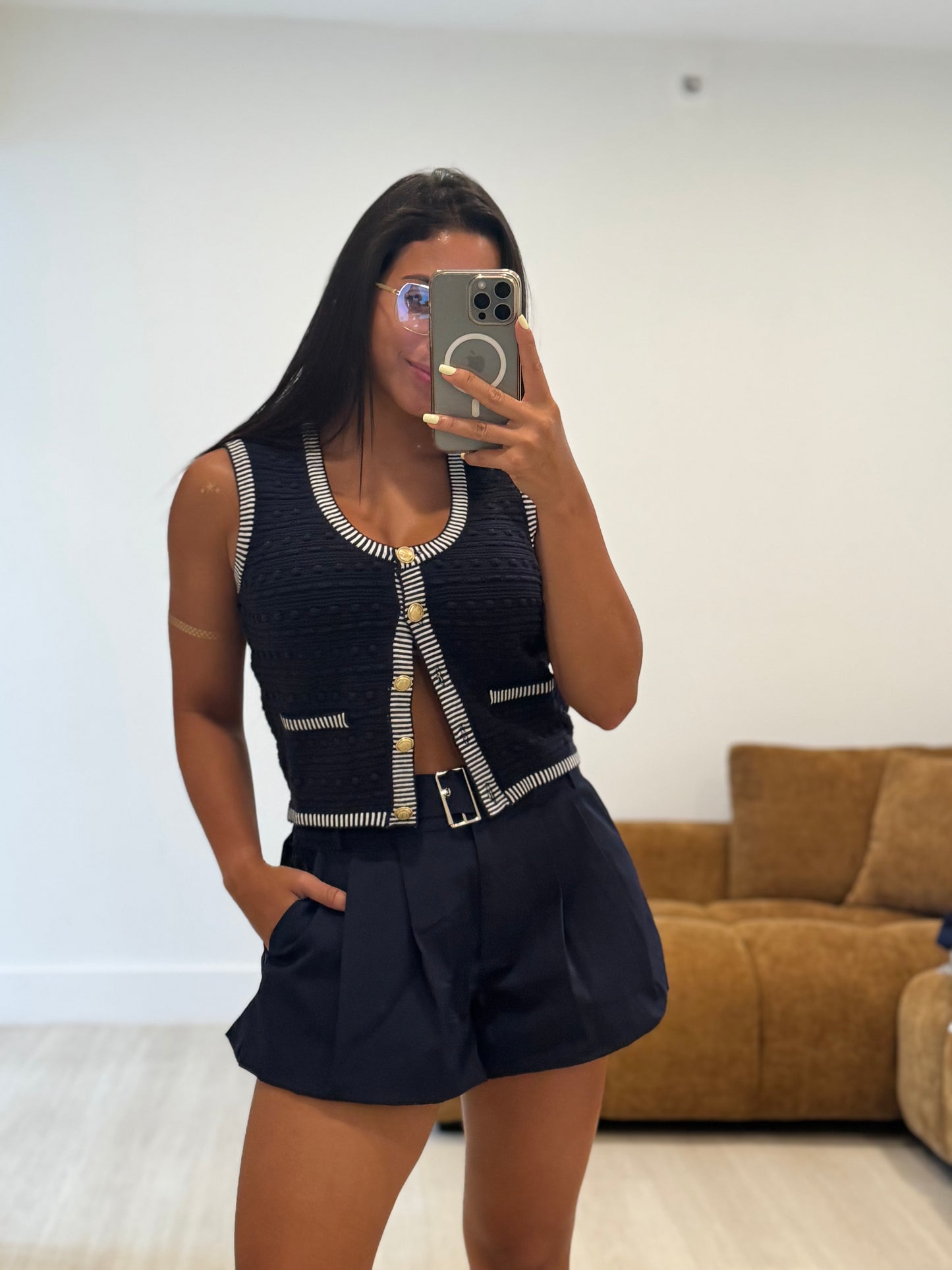 Navy Bubble short with removable belt