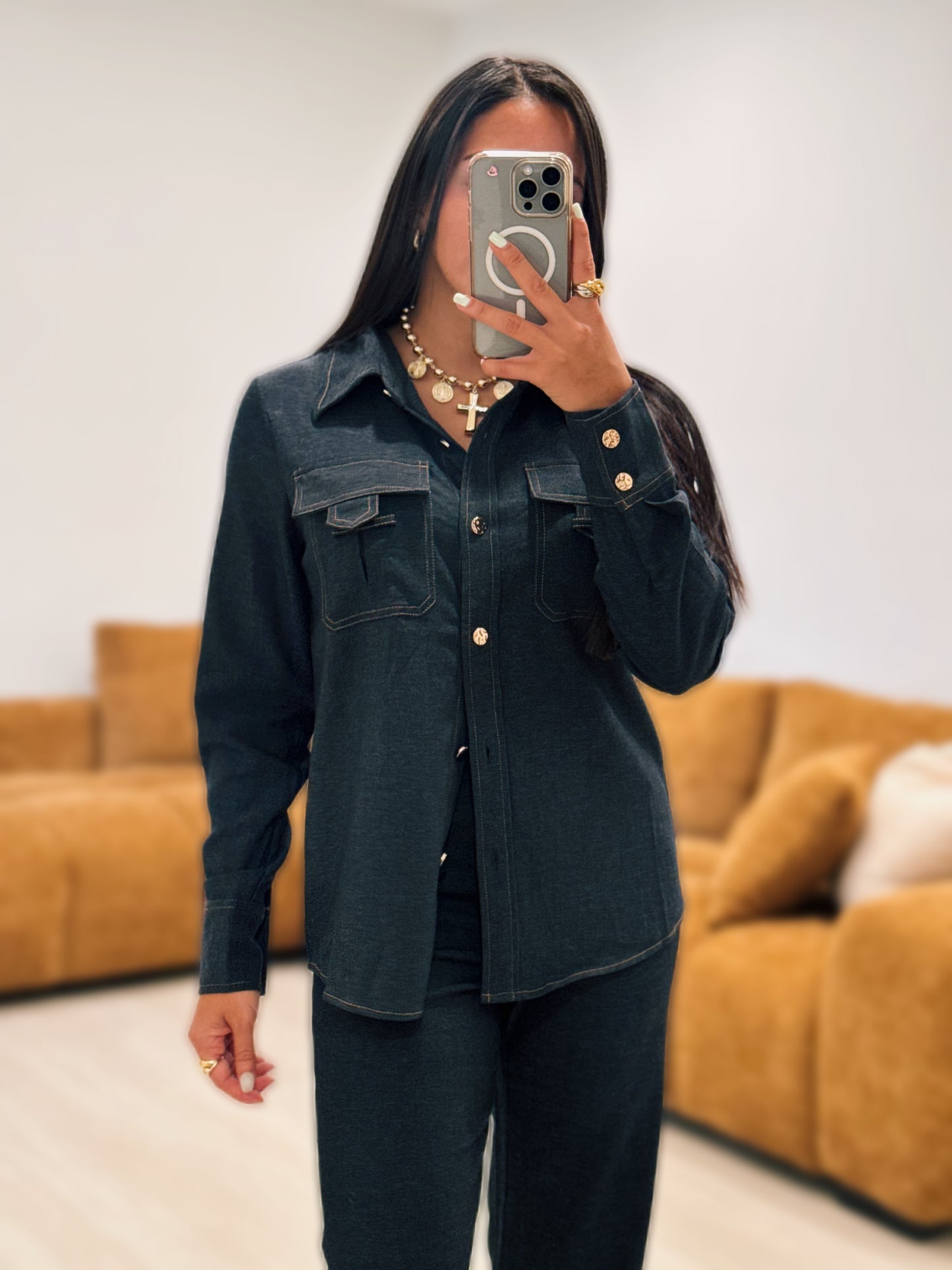 Long sleeve dark denim set