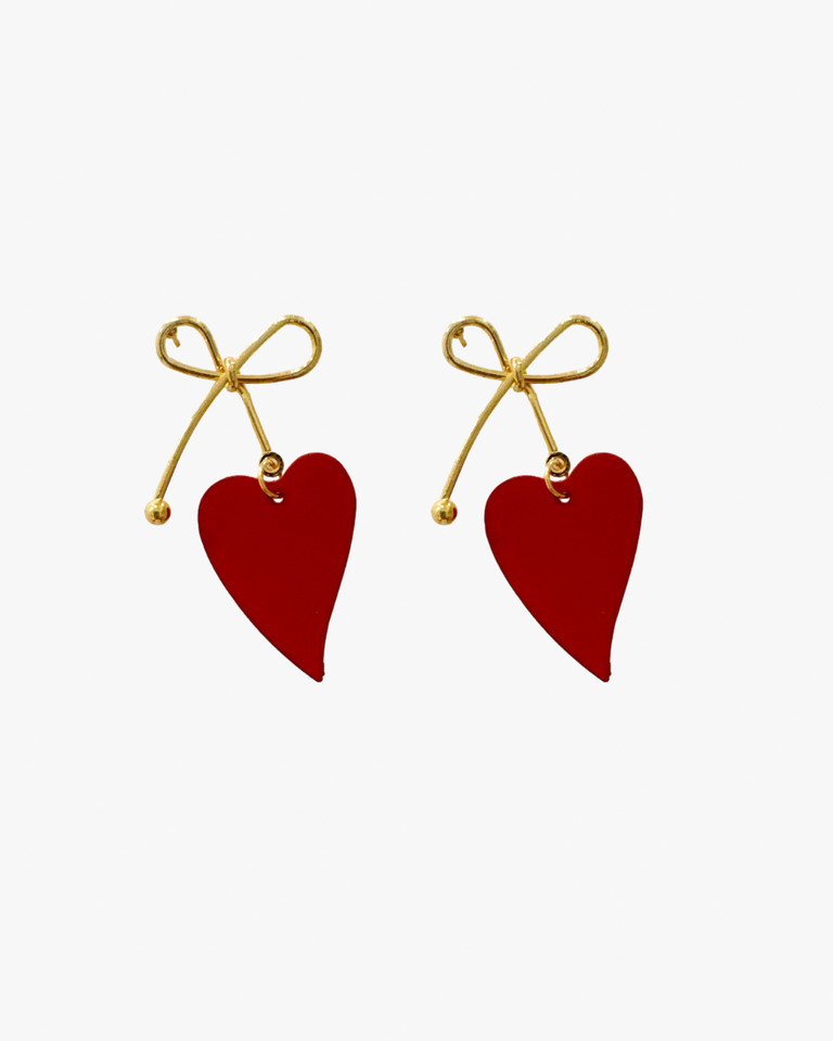 Bow & Heart Dangle Earrings