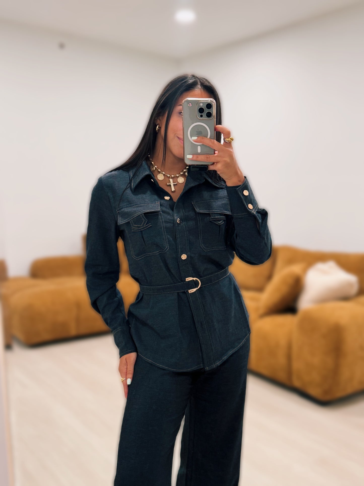Long sleeve dark denim set
