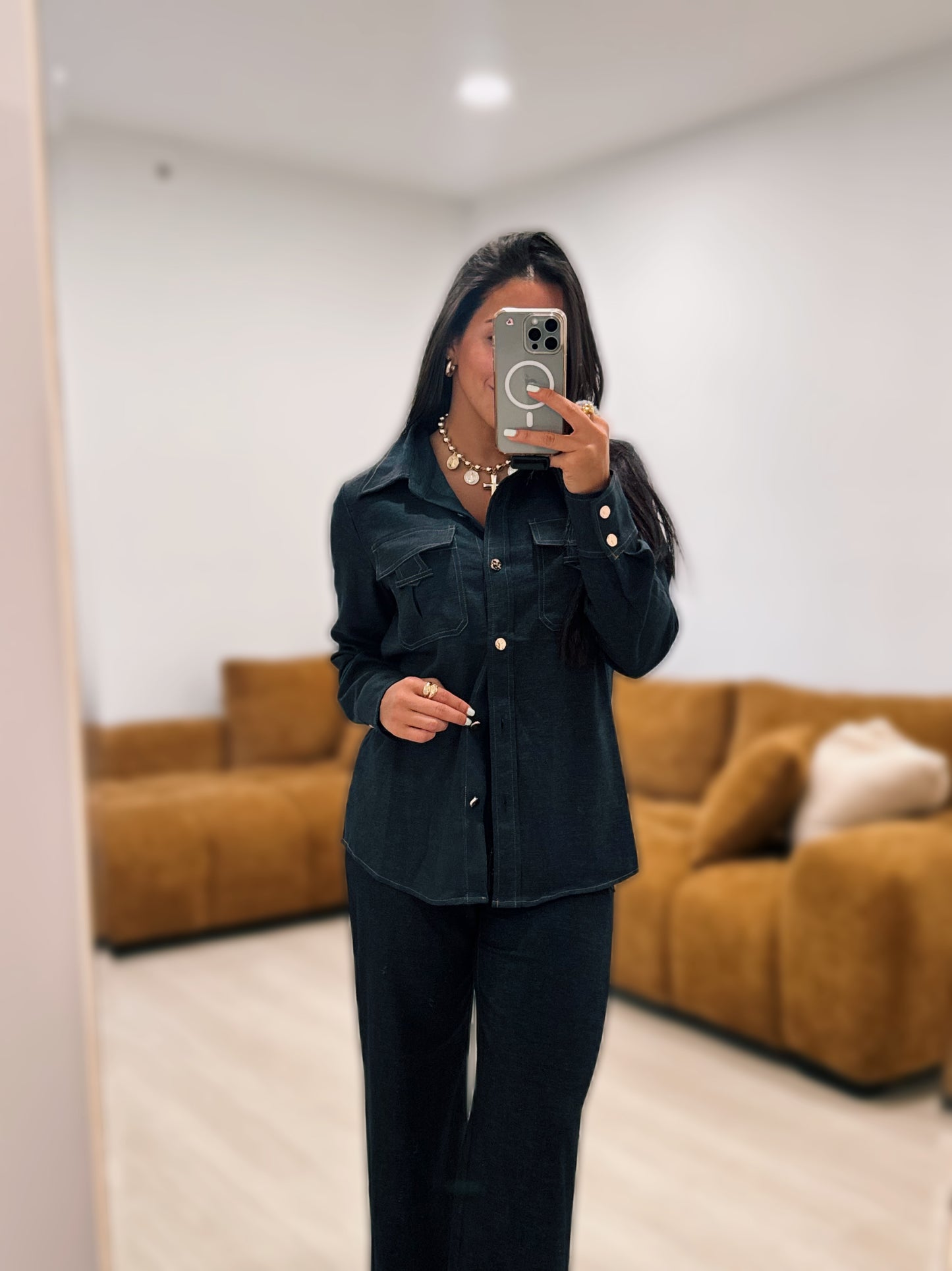 Long sleeve dark denim set