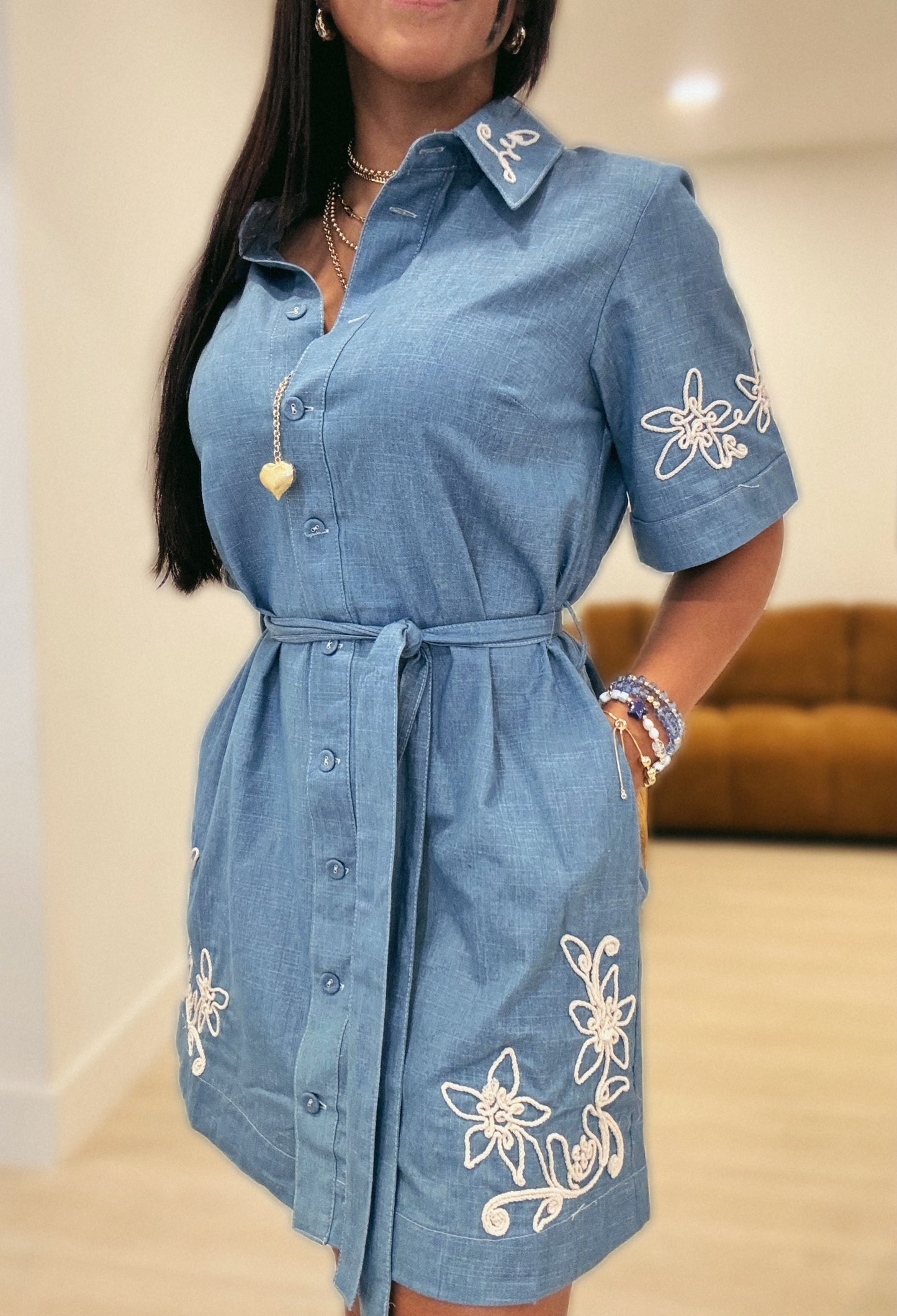 Denim bloom bottom dress