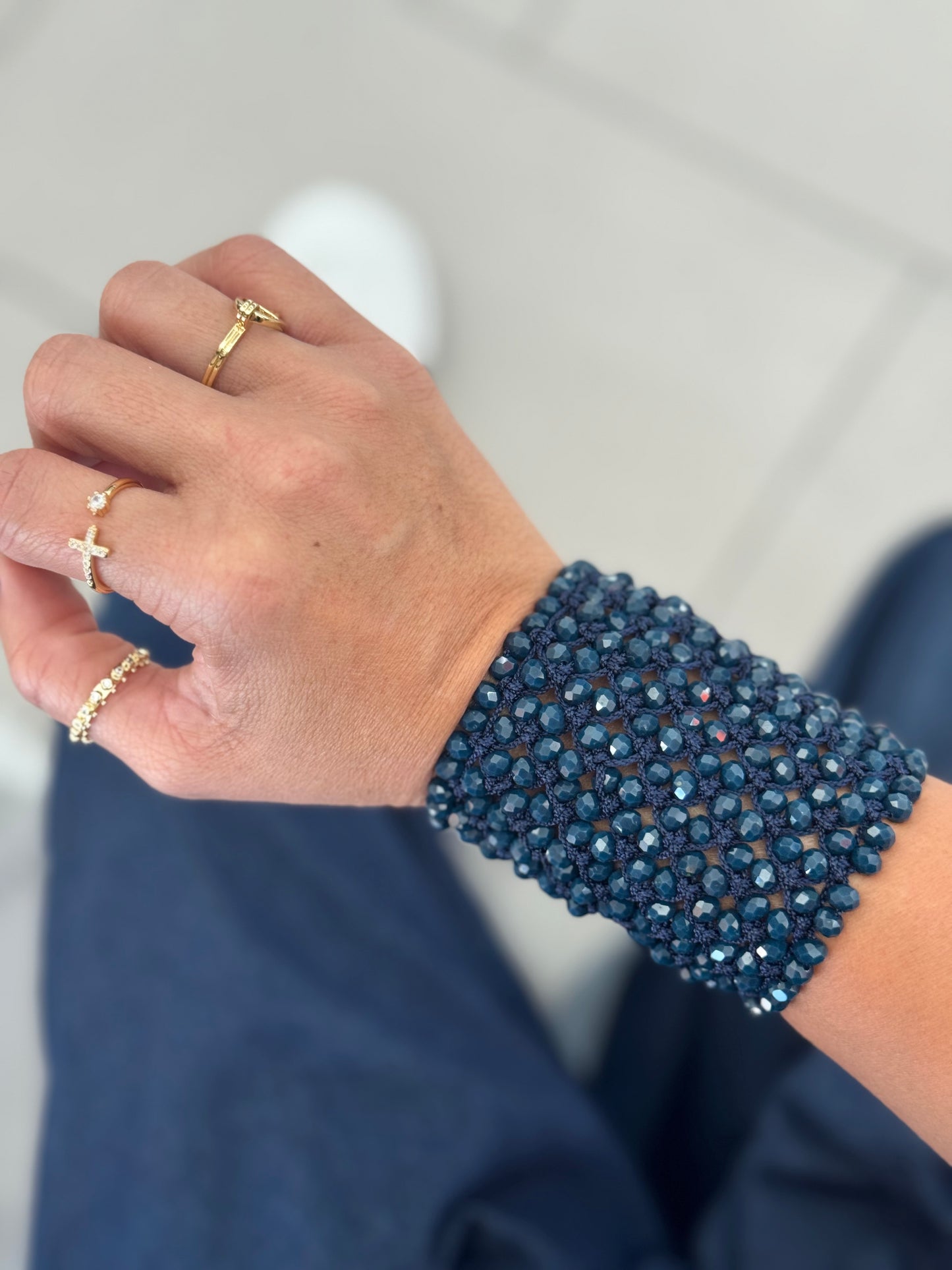 Indigo love in thread bracelet