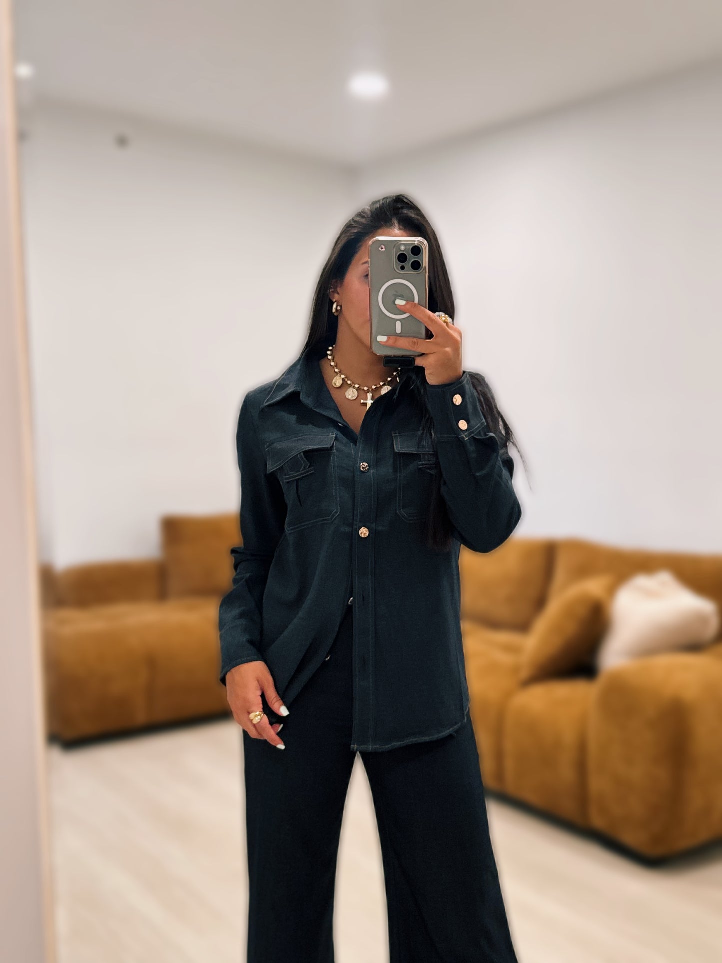 Long sleeve dark denim set