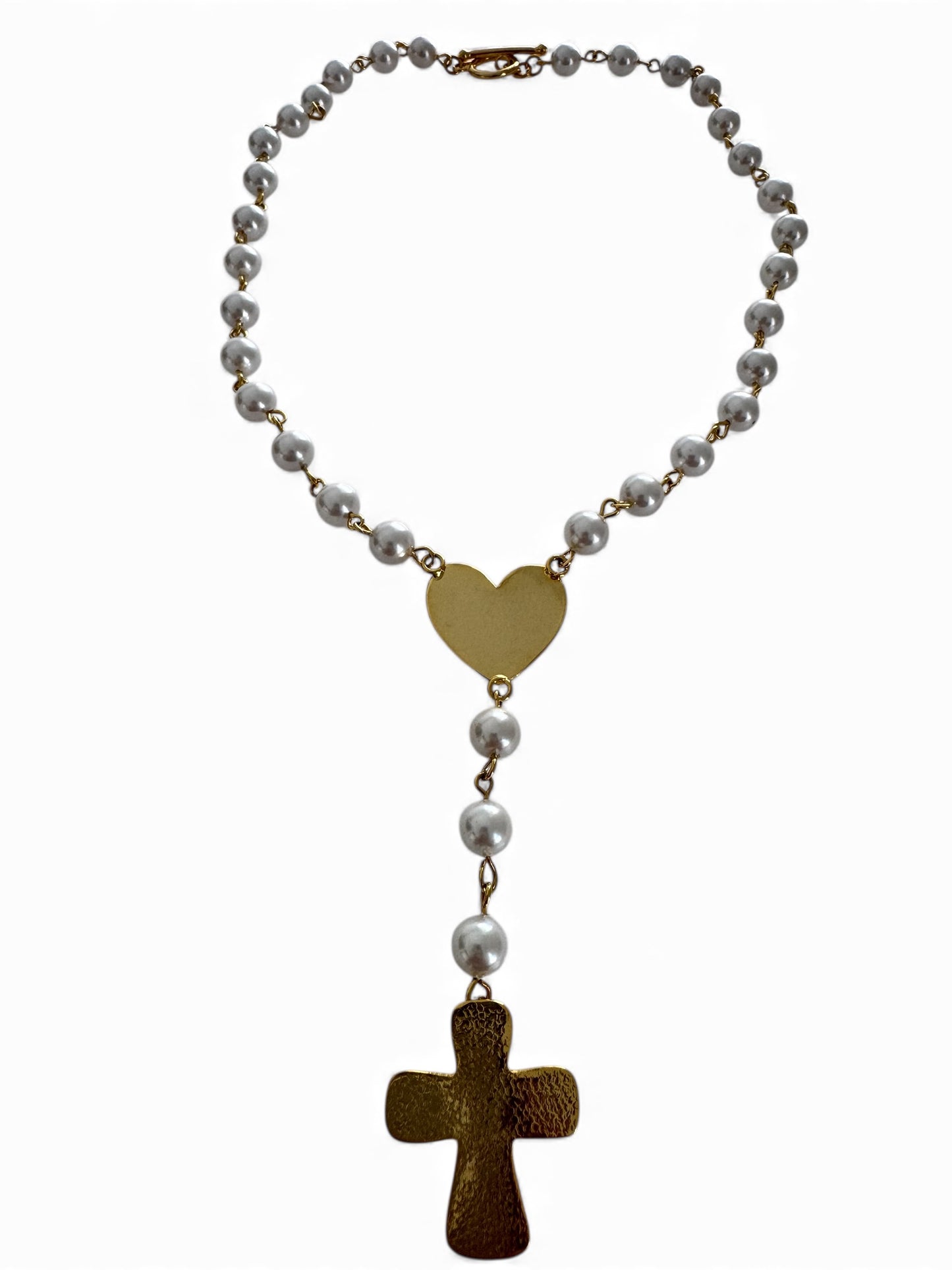 Rosario pearl heart necklace