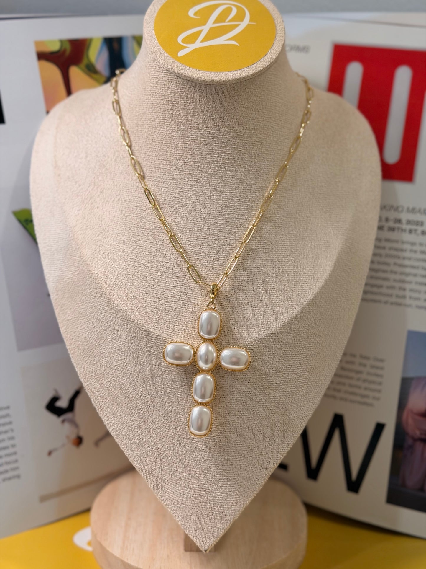 Pearl top cross necklace