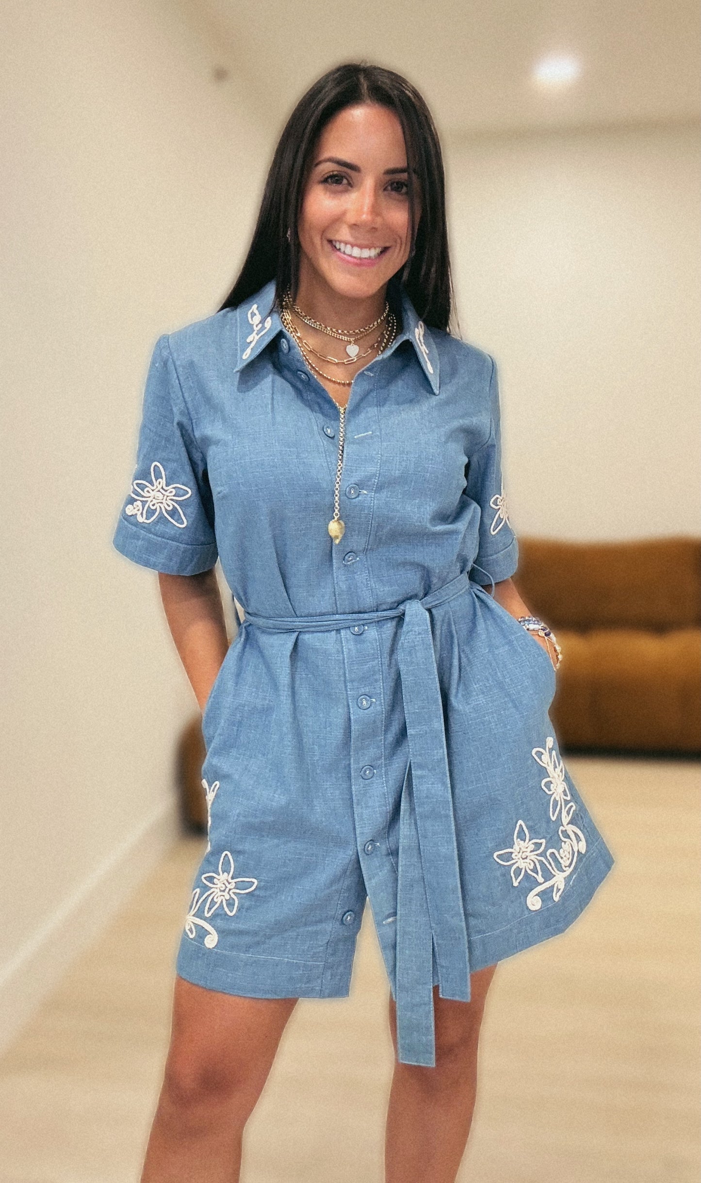 Denim bloom bottom dress