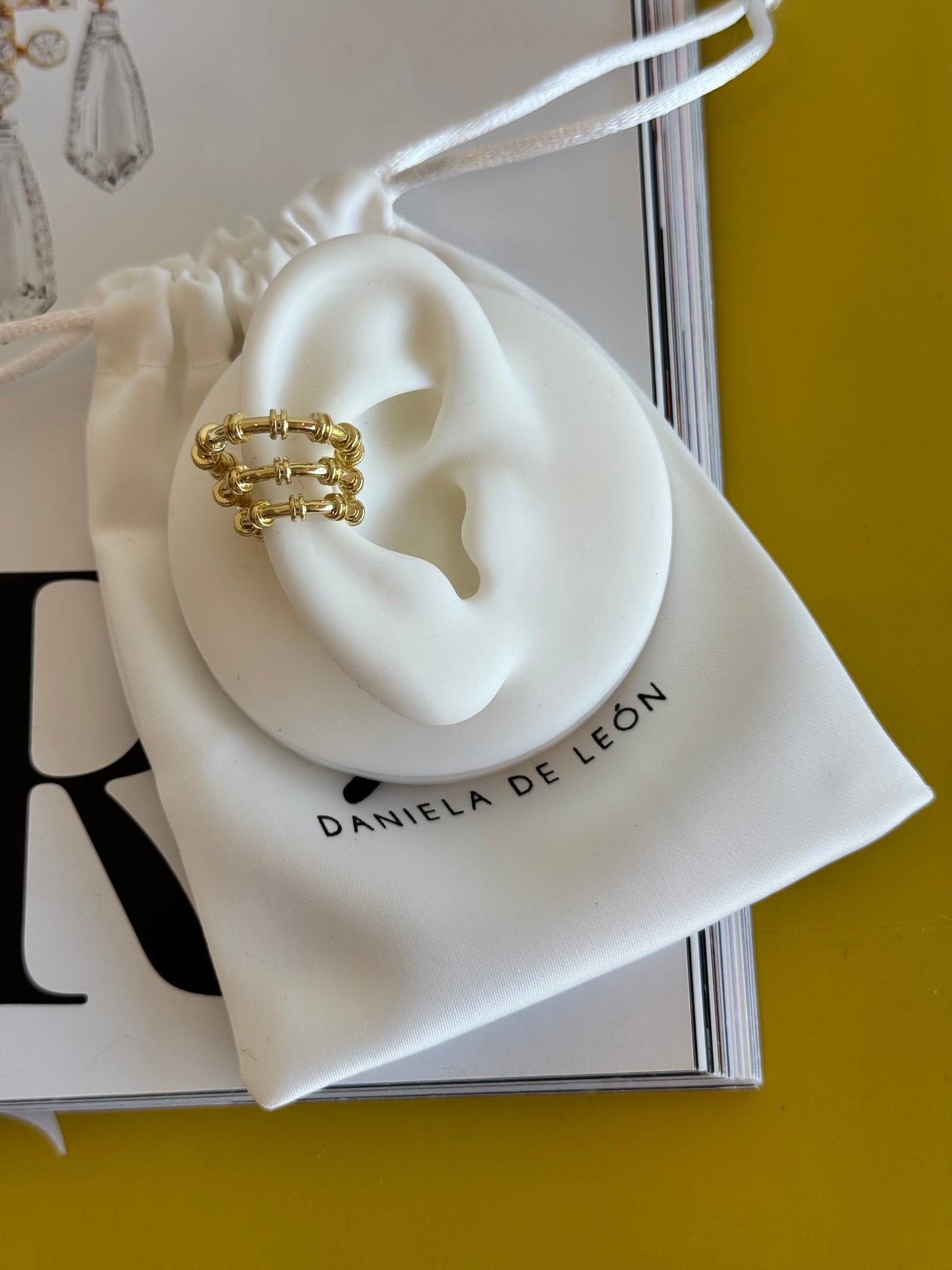 Three rows golden ear cuff