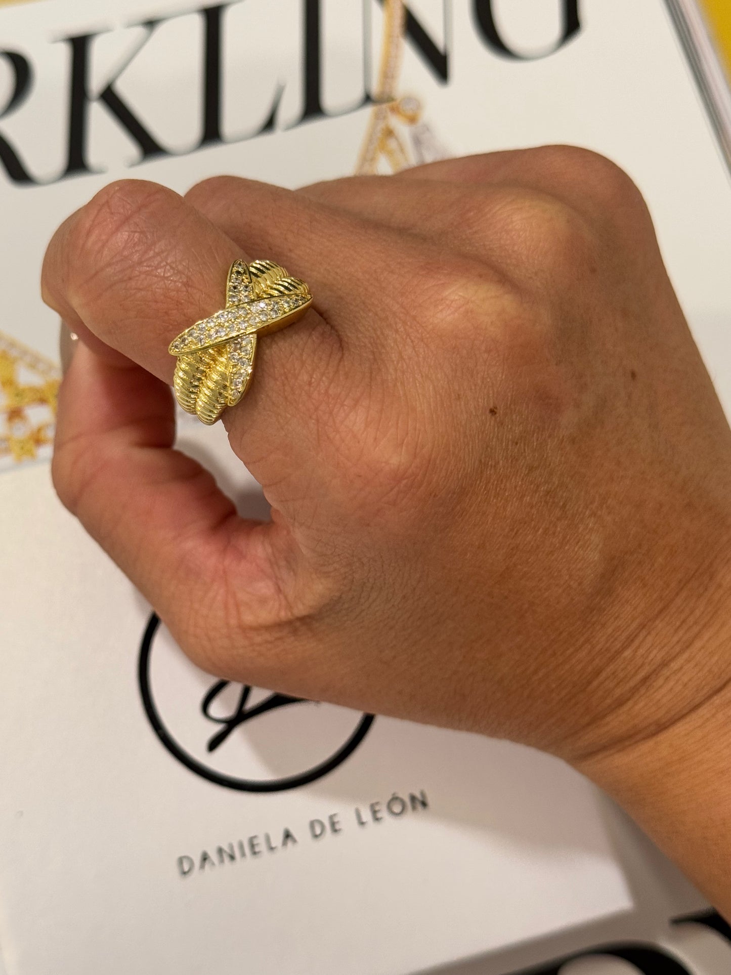 Pave X Adjustable Ring