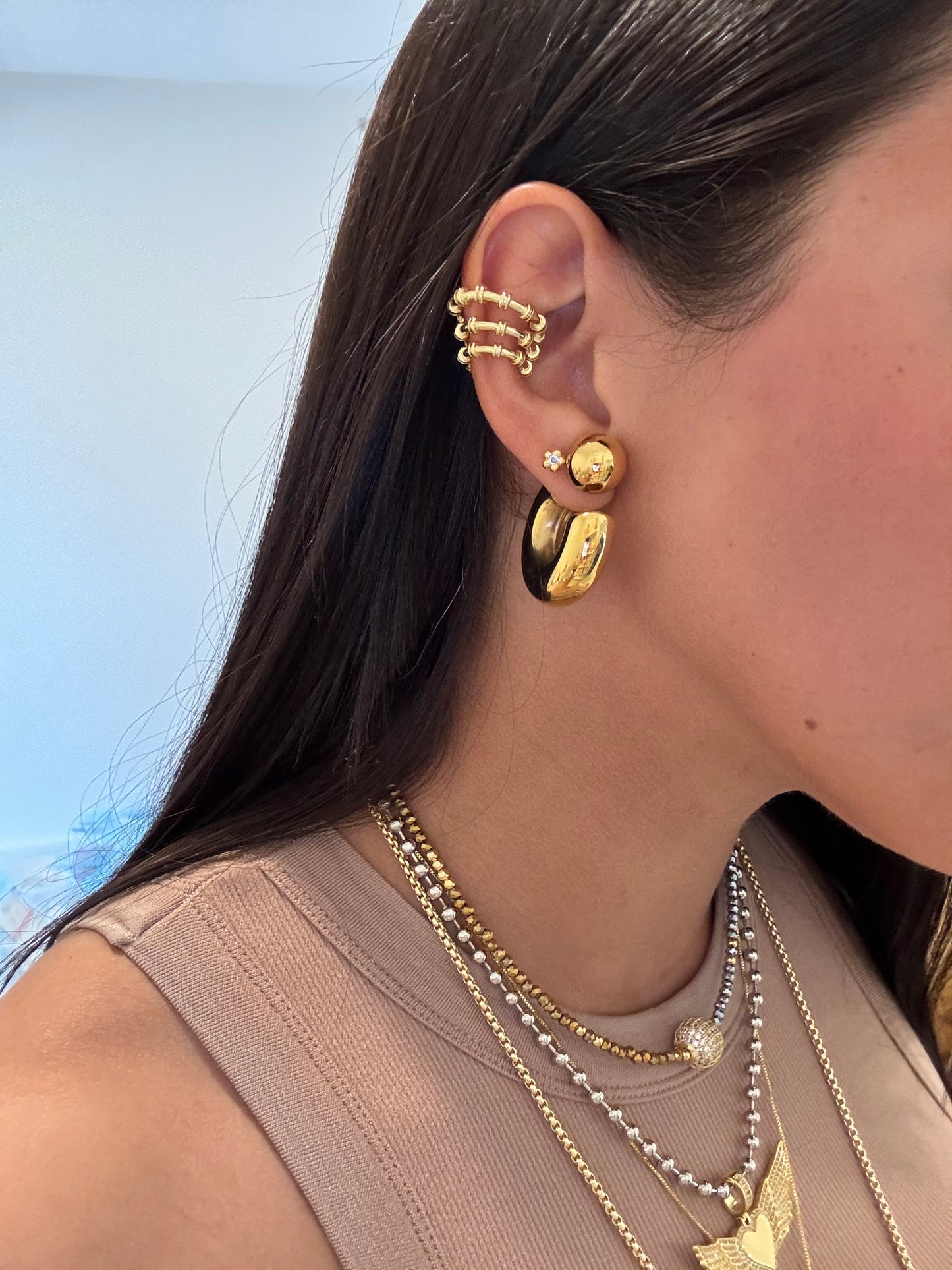 Three rows golden ear cuff