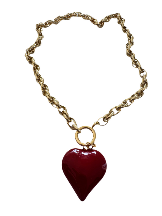 Burgundy heart necklace