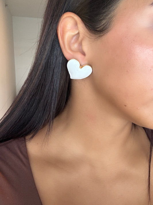 White big heart earring