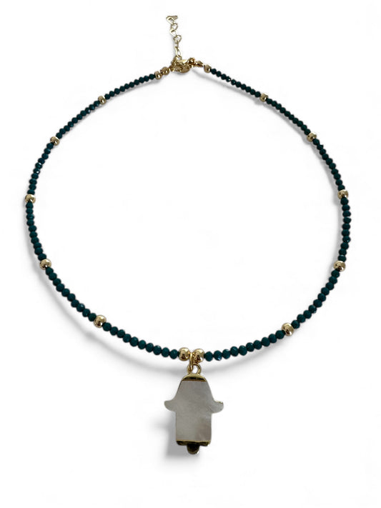 Hamsa teal choker