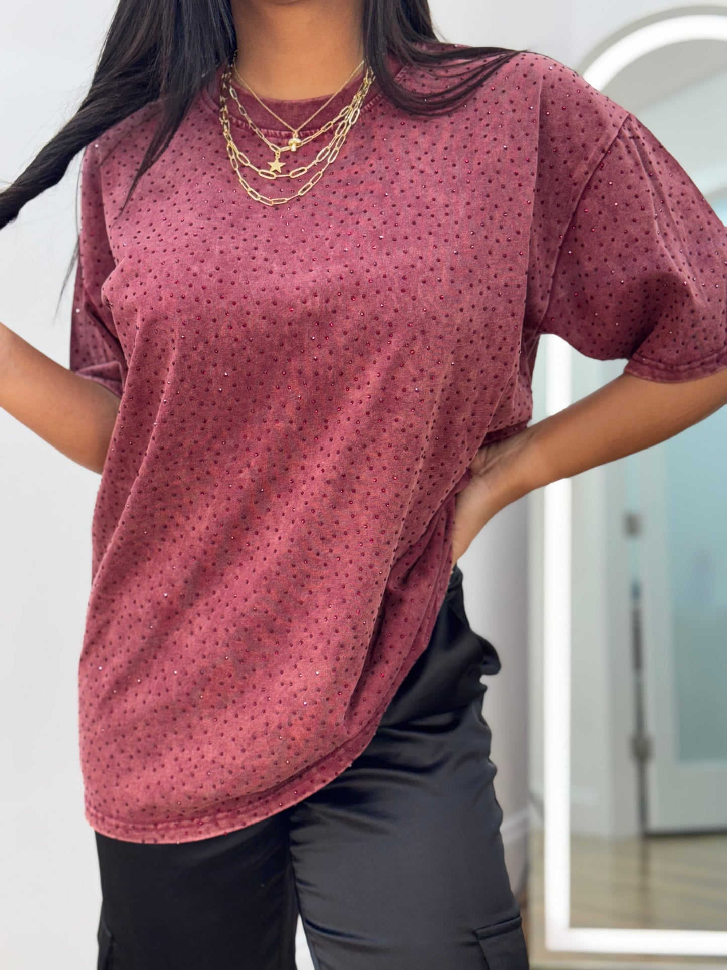 Sparkle cool oversized burgundy t shirt
