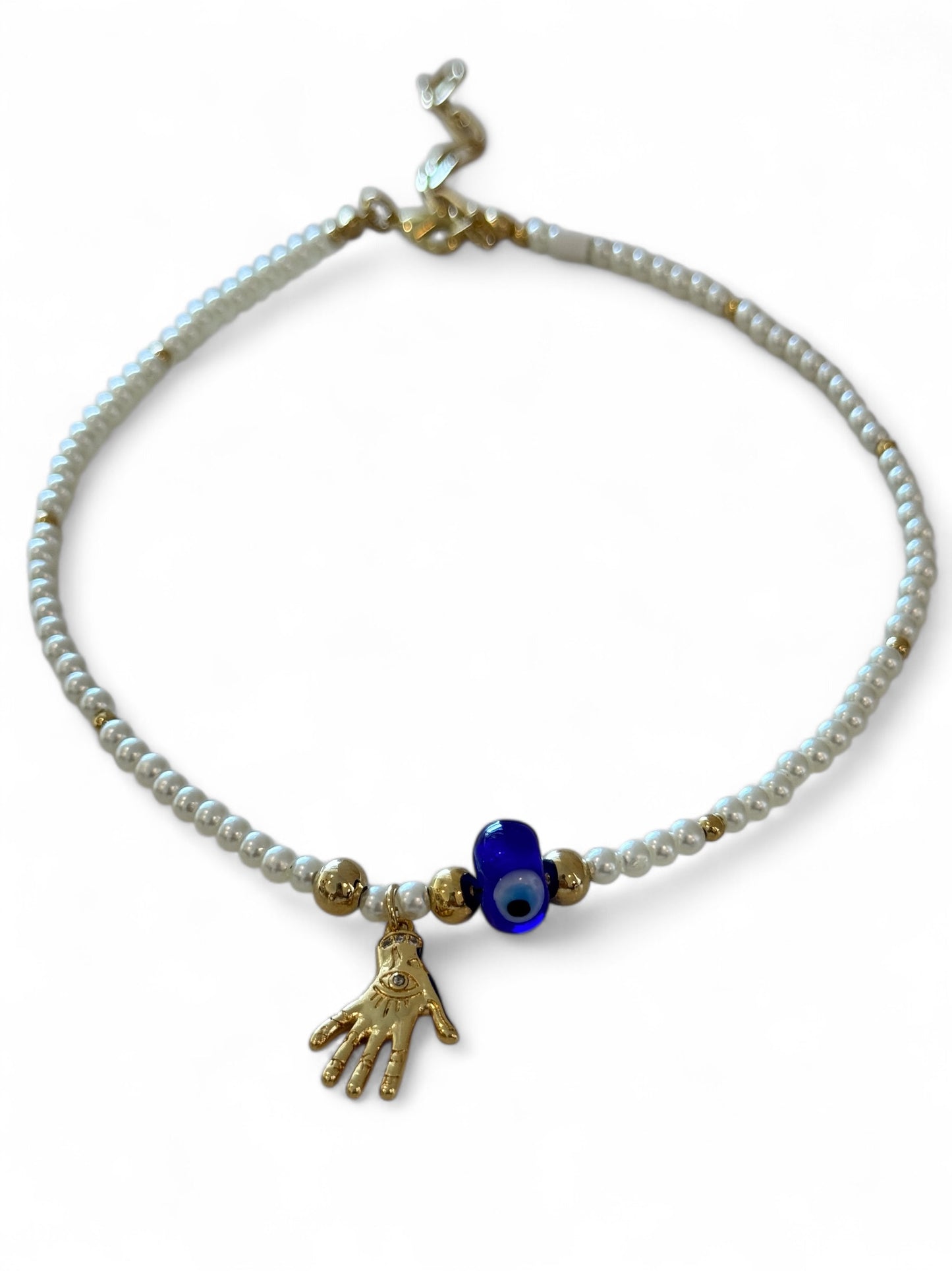 Protection pearly blue necklace