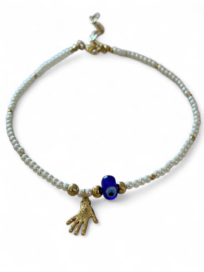 Protection pearly blue necklace