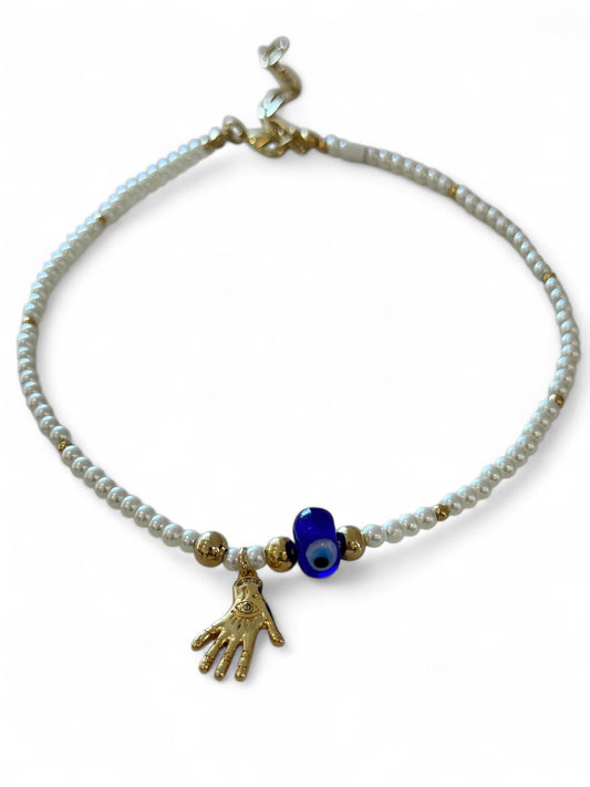 Protection pearly blue necklace