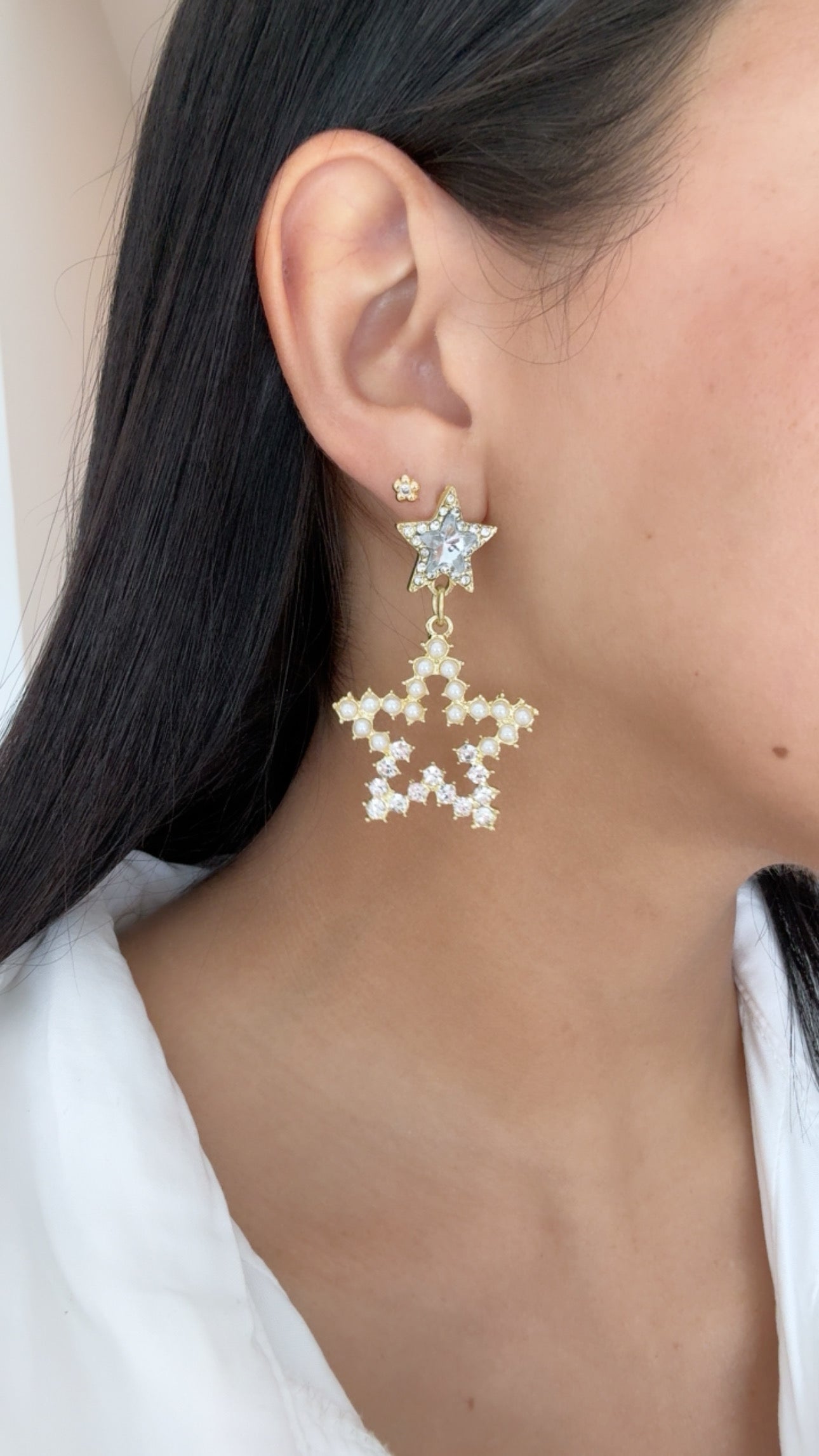Star Pearl Crystal Dangle Earrings