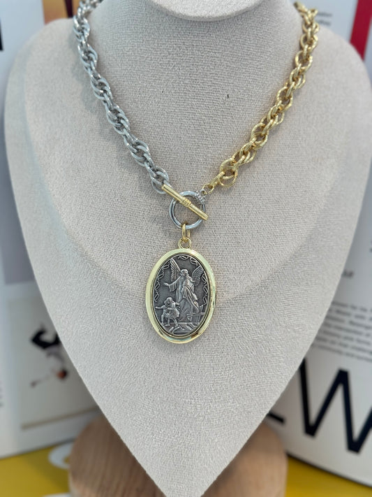 Angel protector Two tone Necklace