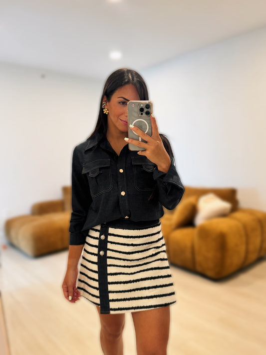 (Skirt short)Skort stripes denim details