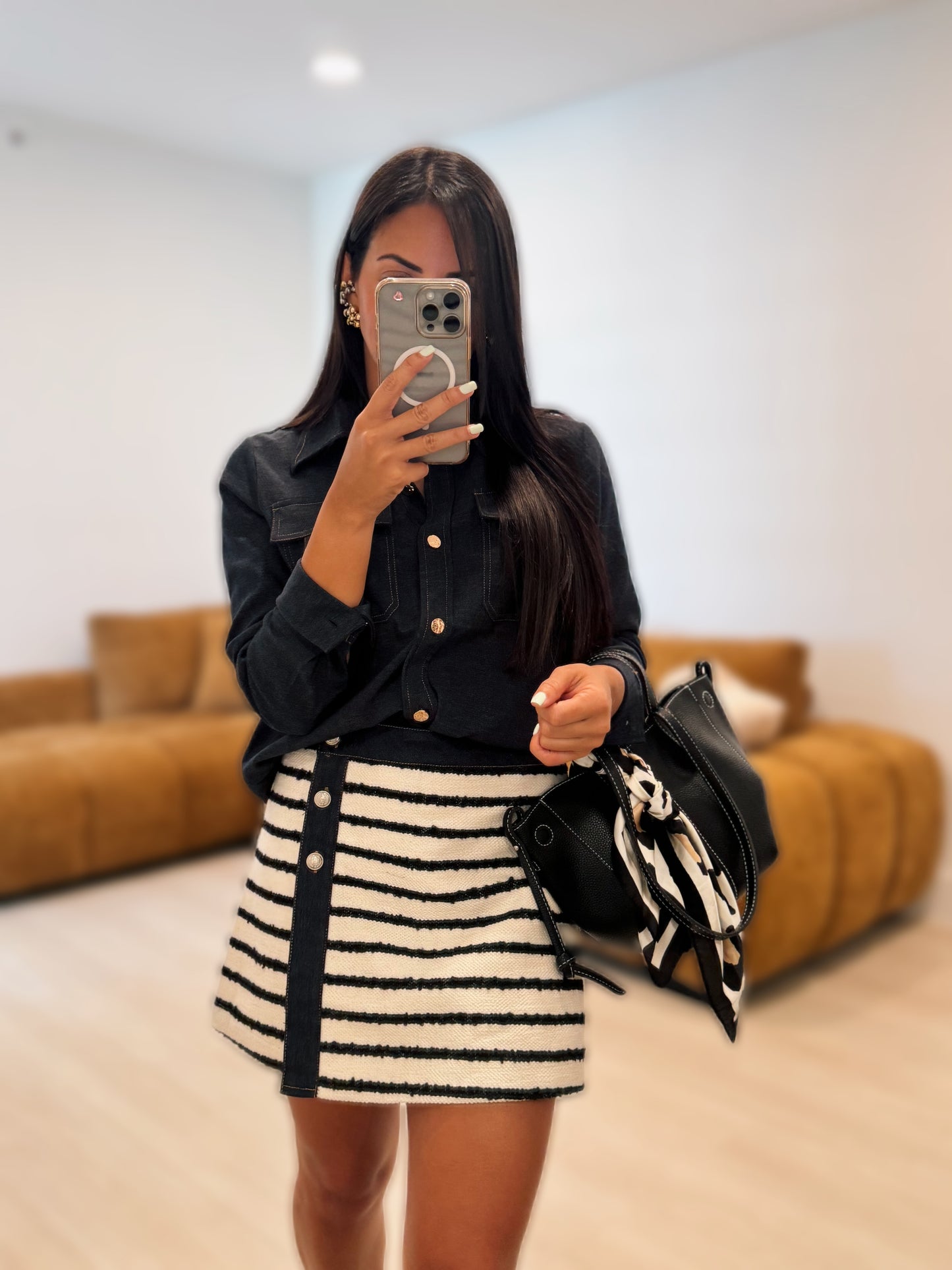 (Skirt short)Skort stripes denim details