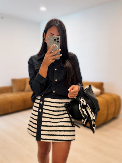 (Skirt short)Skort stripes denim details