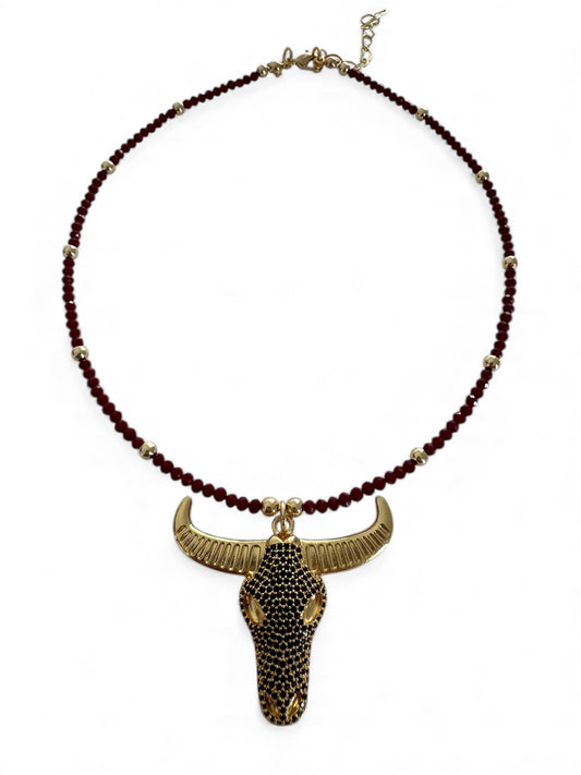 Burgundy trend bull necklace. Limited edition