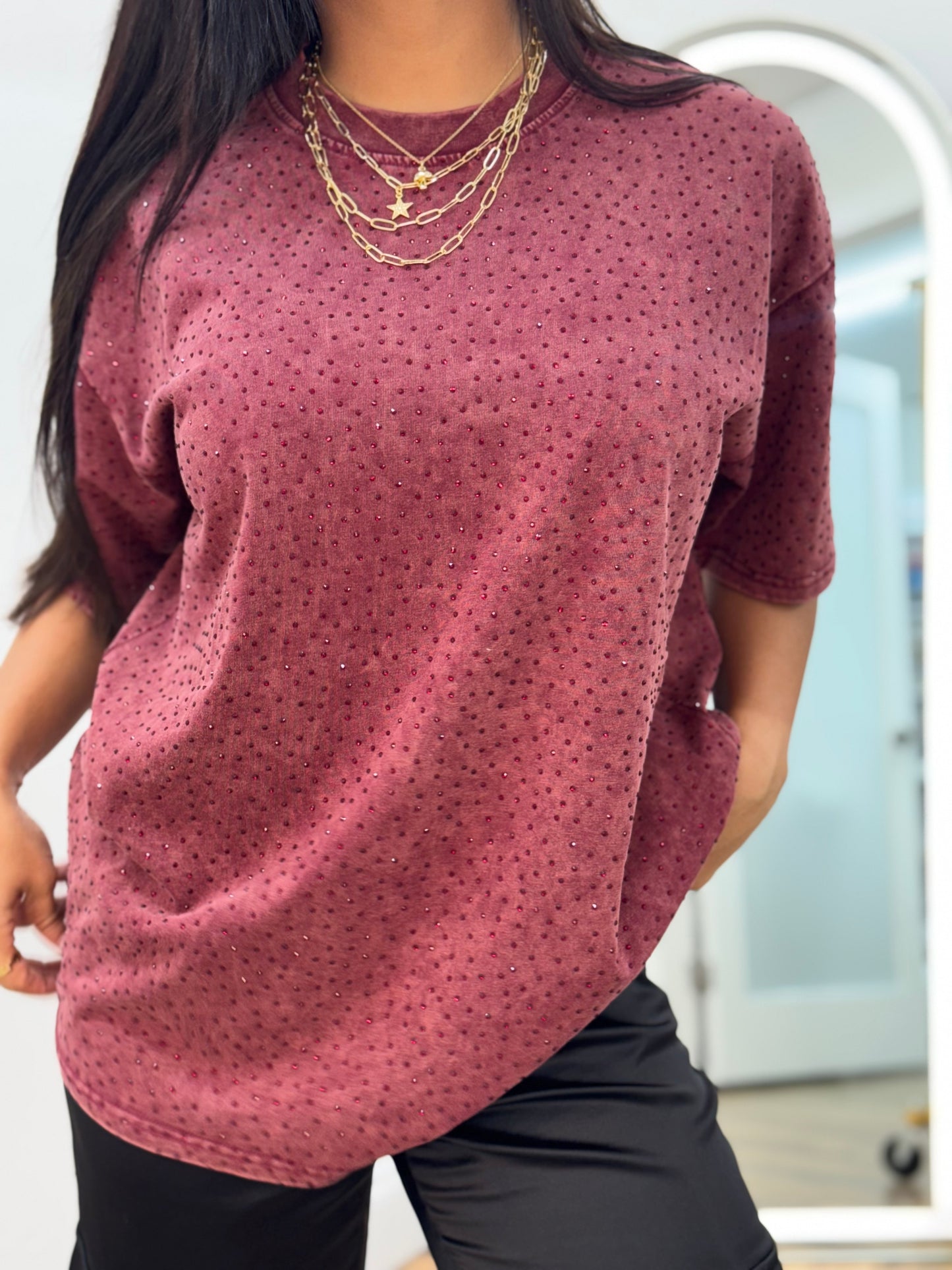 Sparkle cool oversized burgundy t shirt