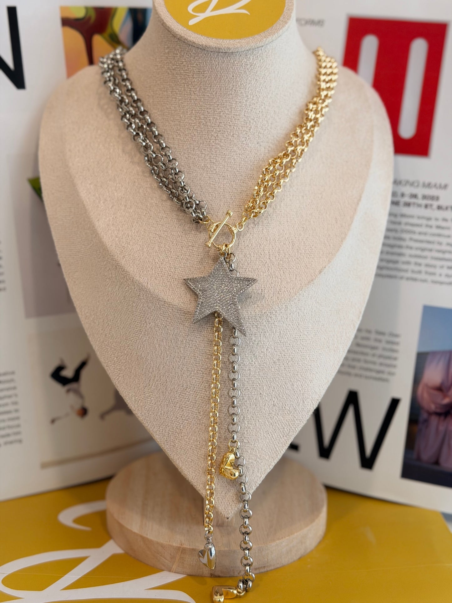 Two tone star love necklace