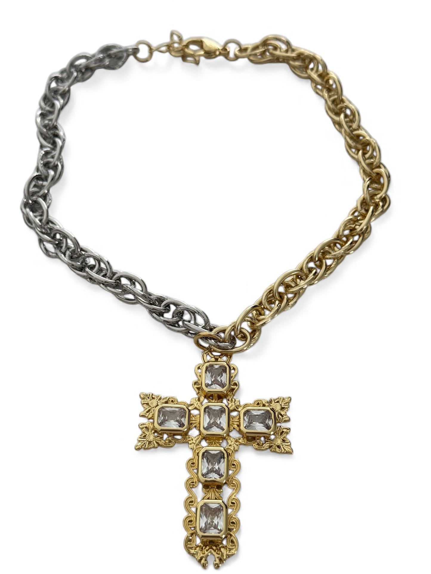 Two tone signature cross necklace