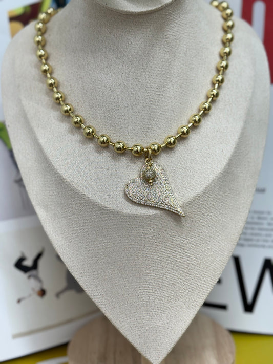 Golden heart goose necklace