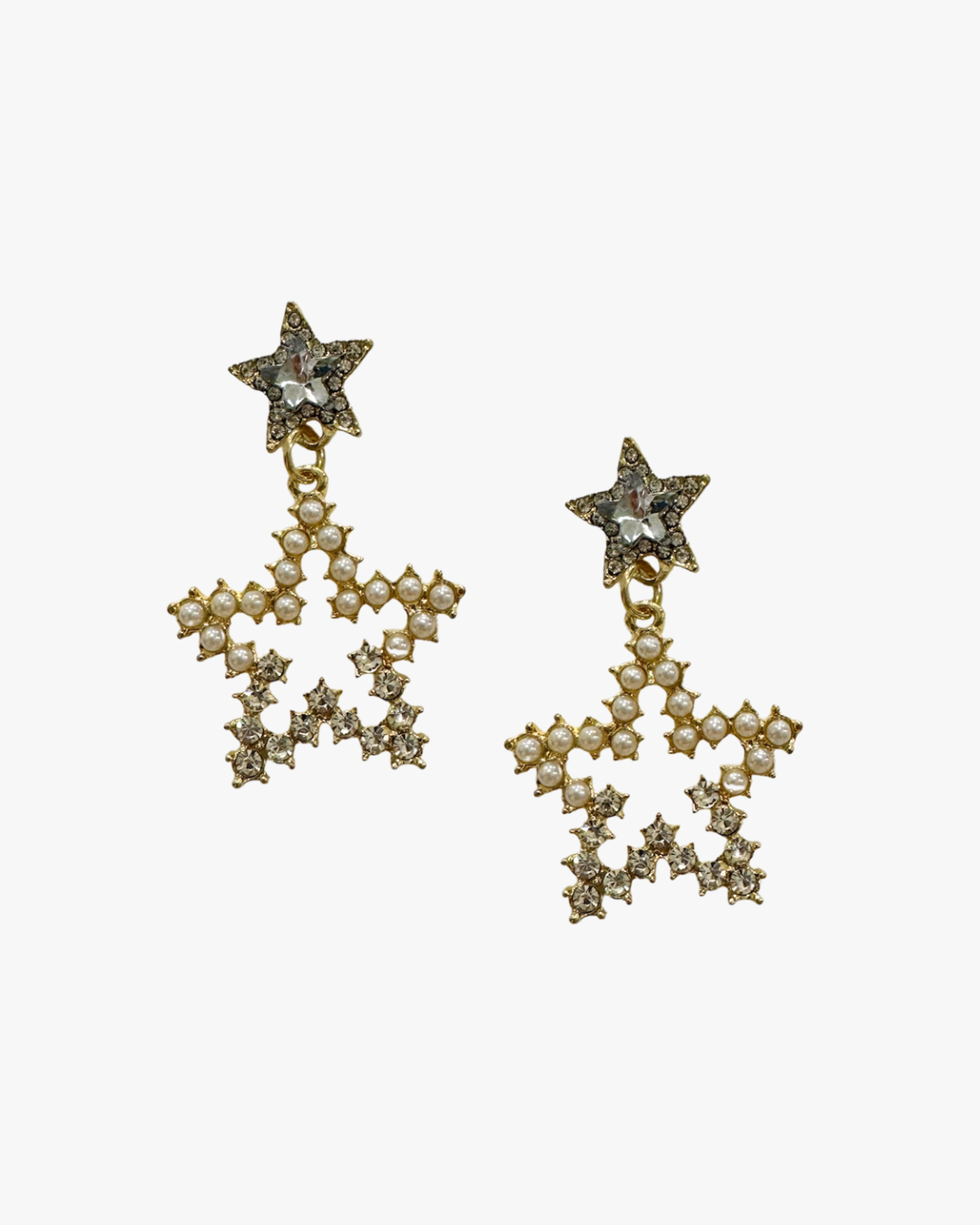Star Pearl Crystal Dangle Earrings