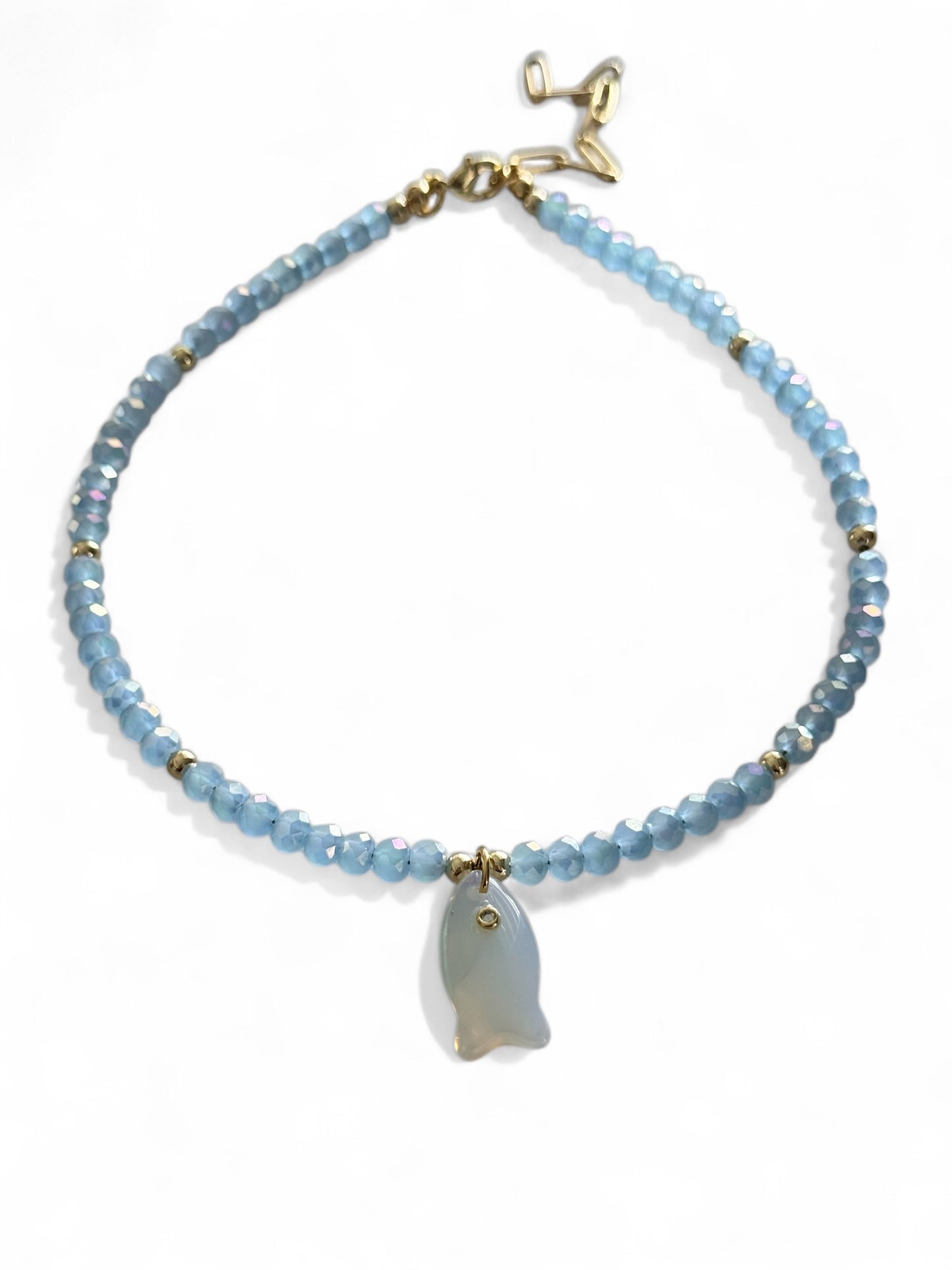 Blue opal fish crystal choker