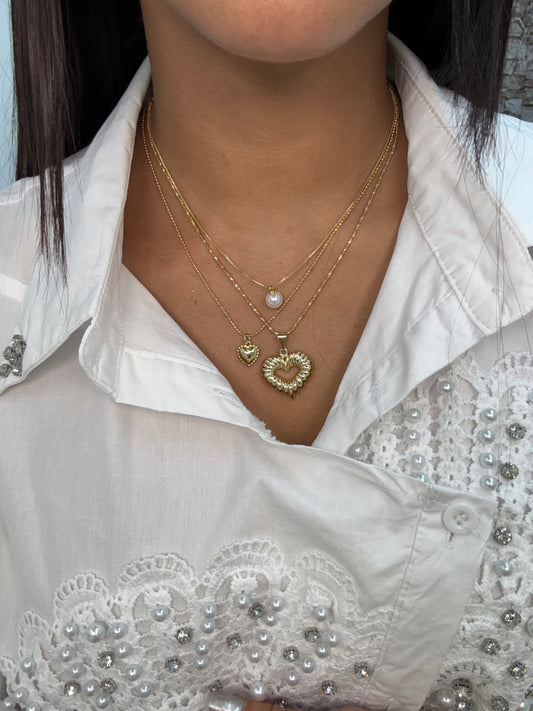 Heart pearl cute layer necklaces with earrings