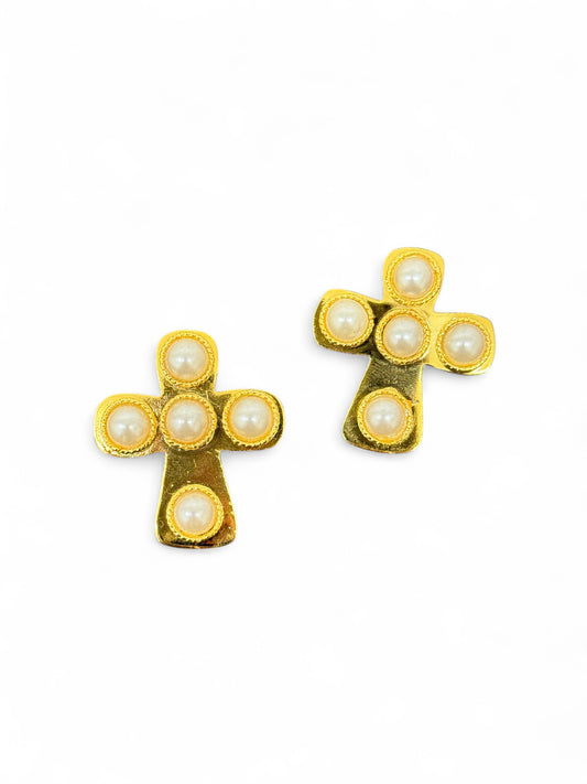Pearl cross earrings