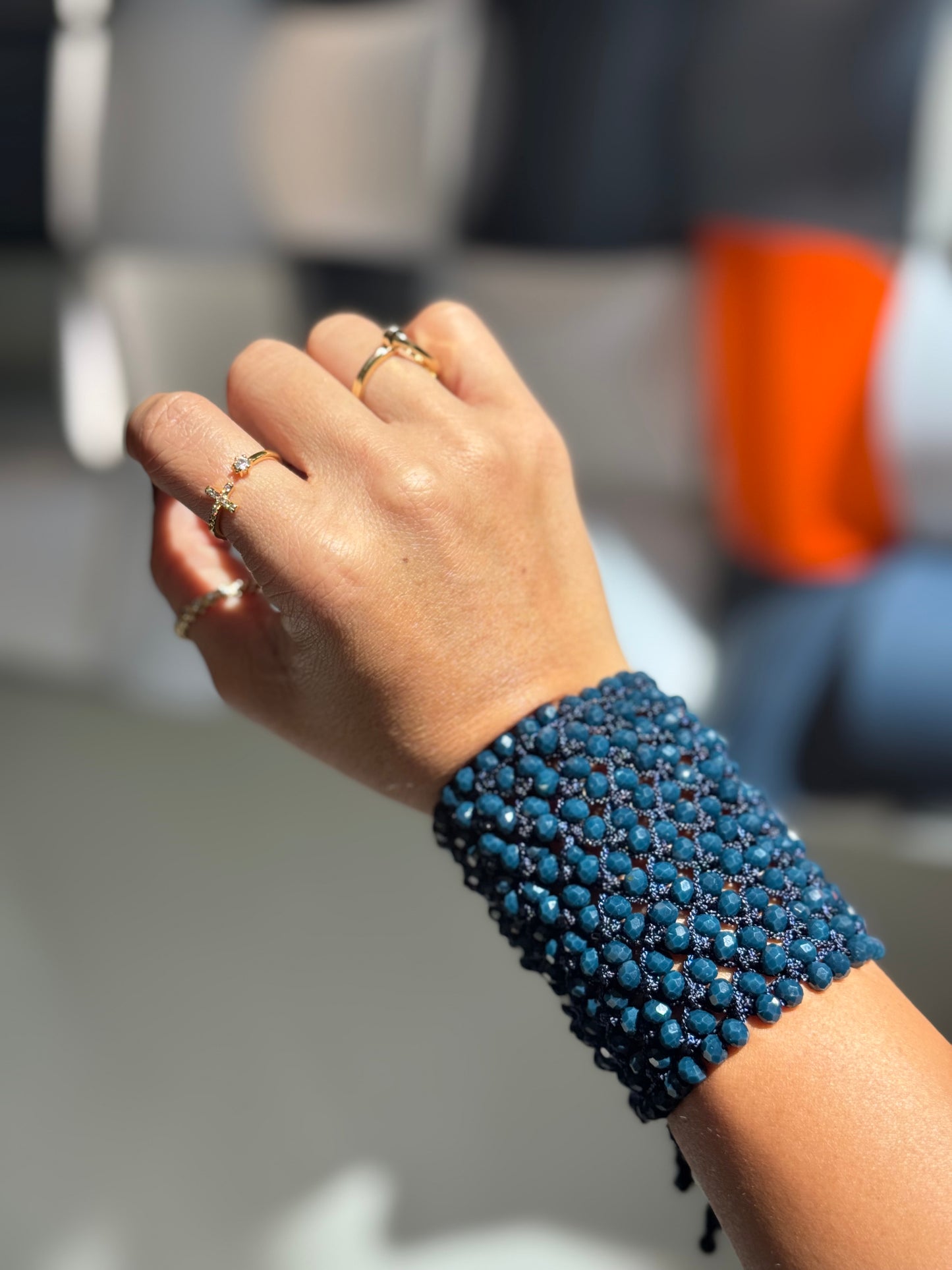 Indigo love in thread bracelet