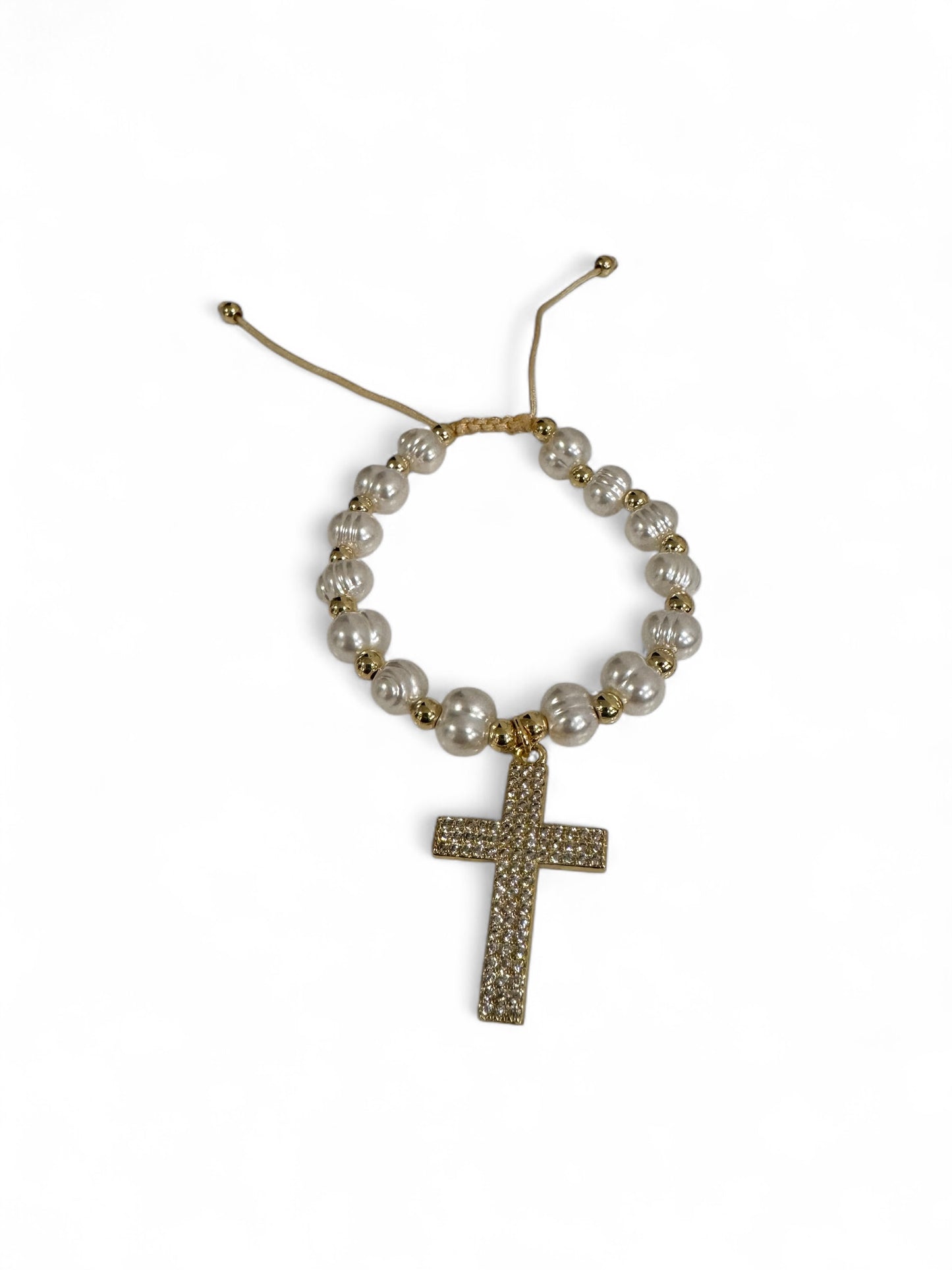 Cross crystal pearl bracelet
