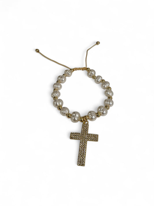 Cross crystal pearl bracelet