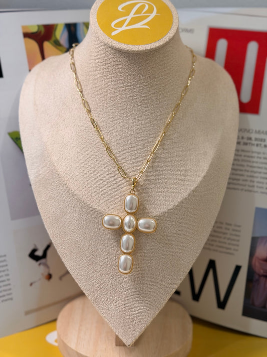 Pearl top cross necklace
