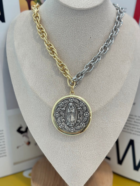 La guadalupe two tone necklace