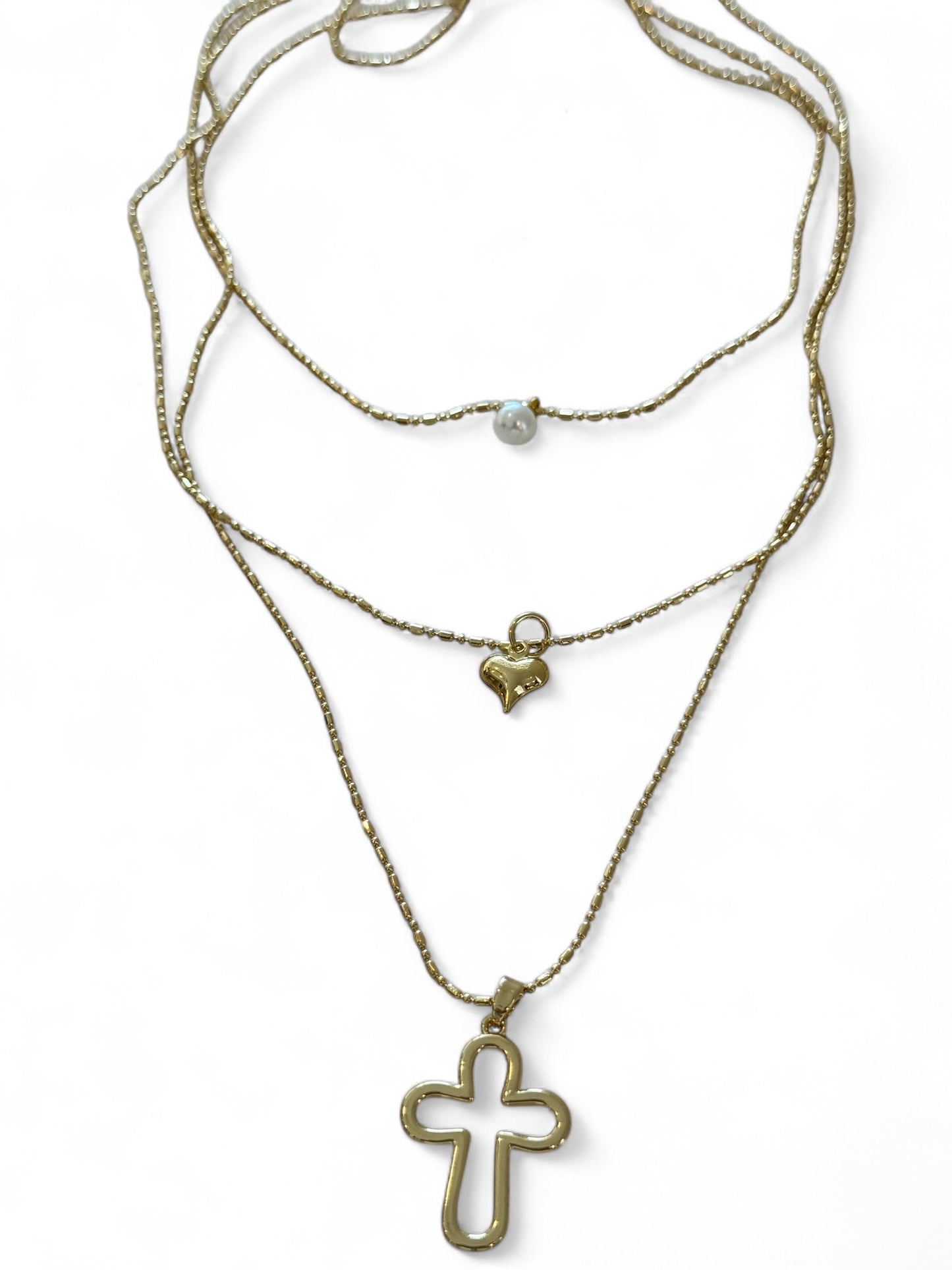 Cross layer necklace with earrings