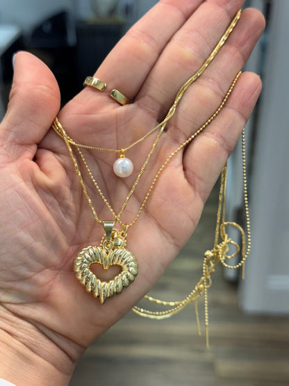 Heart pearl cute layer necklaces with earrings