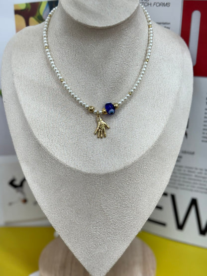Protection pearly blue necklace
