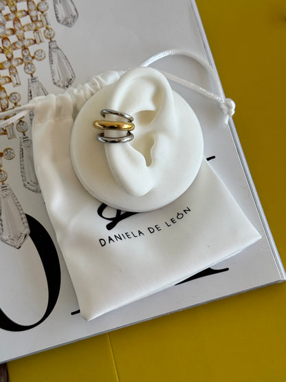 Three rows two tone ear cuff