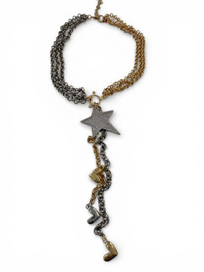 Two tone star love necklace