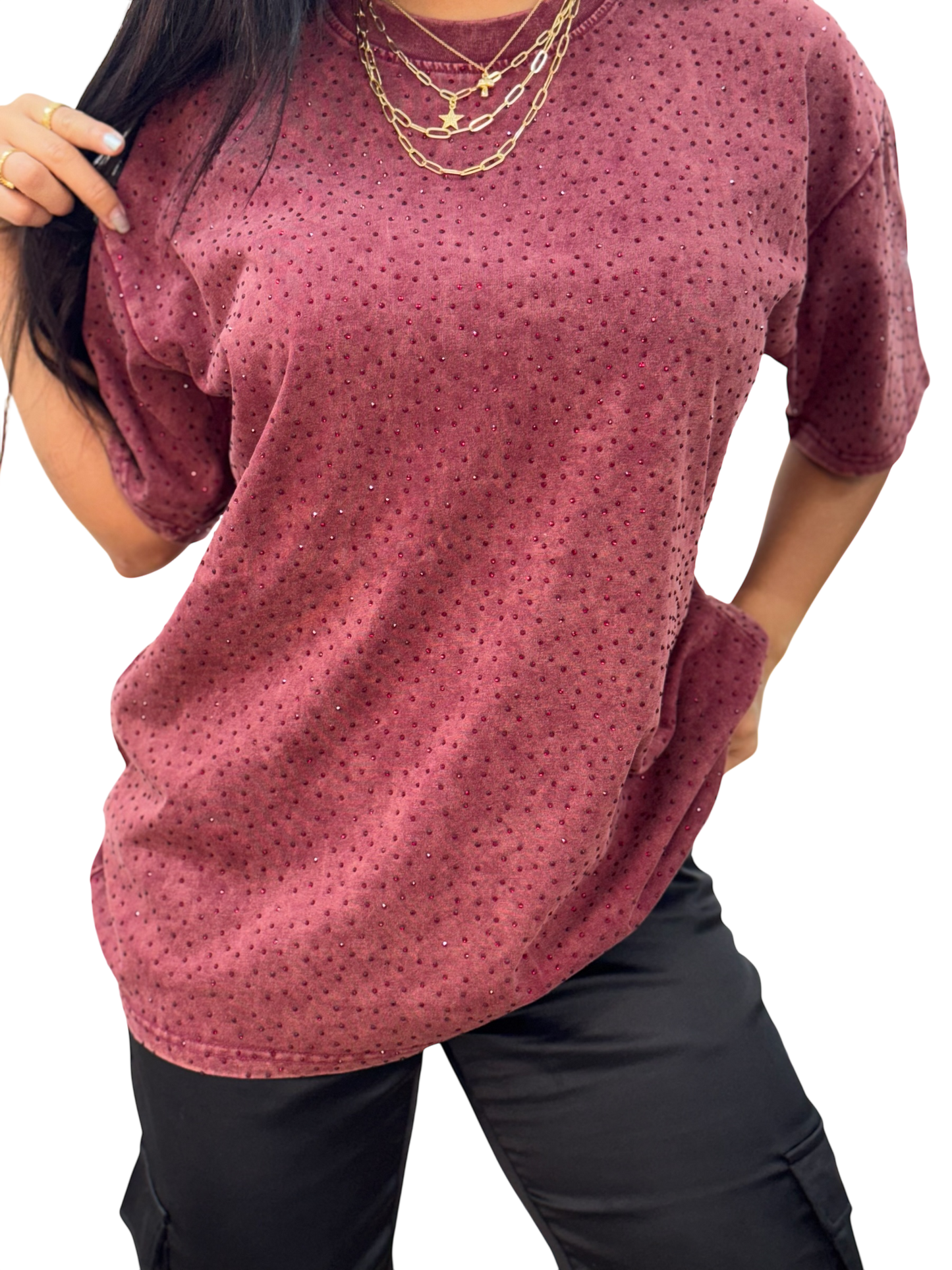 Sparkle cool oversized burgundy t shirt