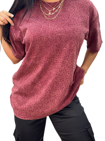 Sparkle cool oversized burgundy t shirt