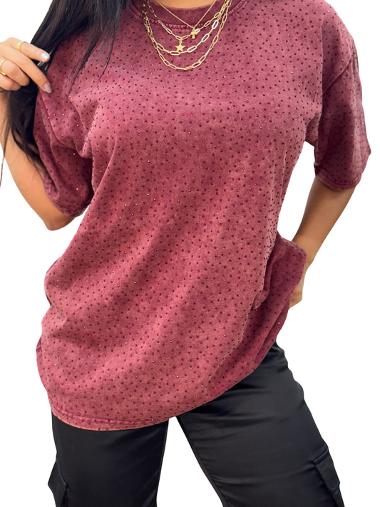 Sparkle cool oversized burgundy t shirt